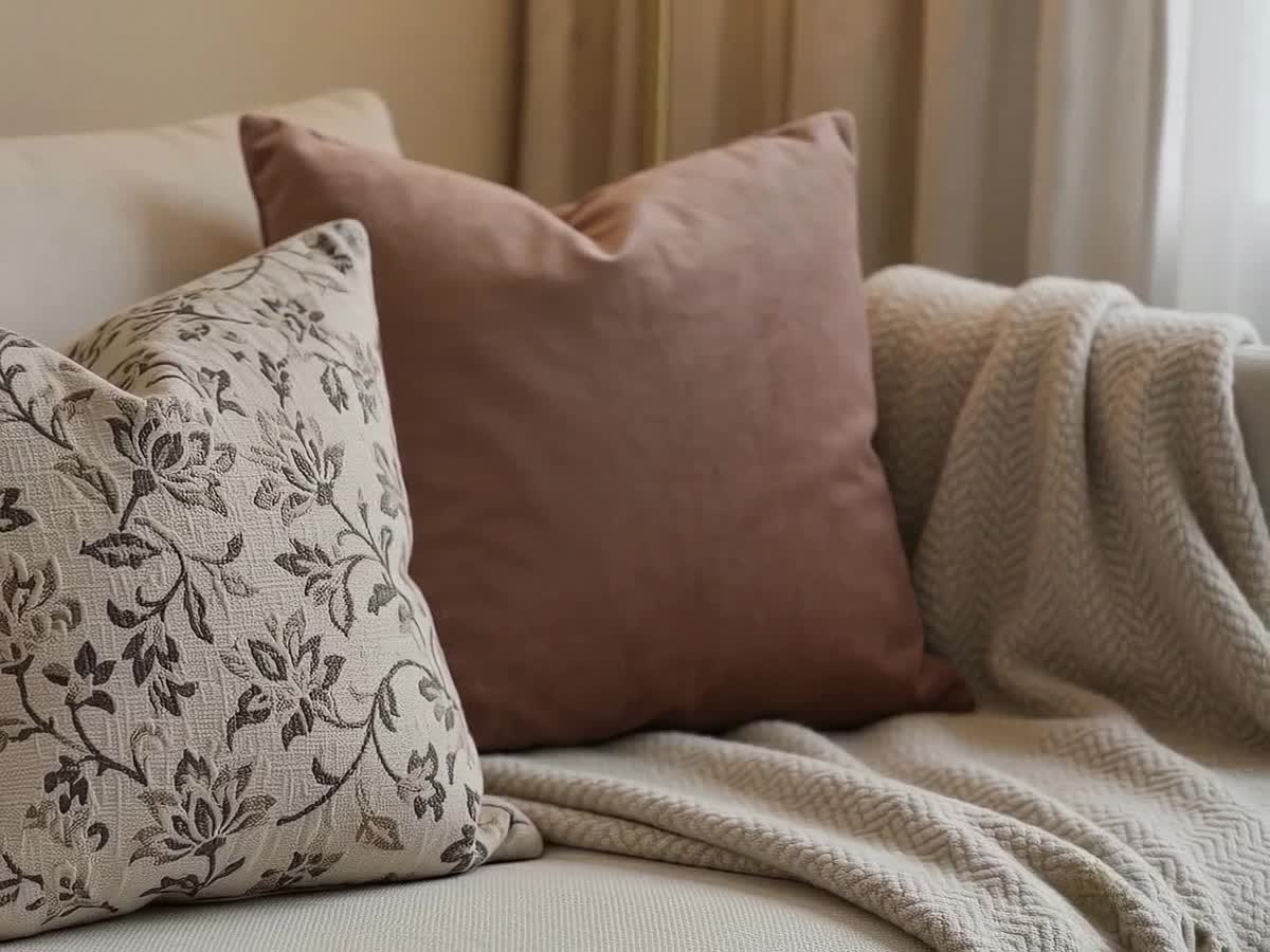 Reshoot Studio close-up of cushions and throw on the sofa